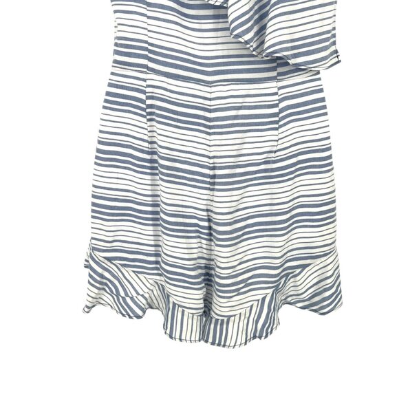 BB Dakota One-Shoulder Striped Ruffle Romper White Blue Size 2 - Picture 6 of 12